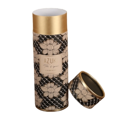 Cilindro biodegradable del té Tubo redondo del papel de la comida del estampado de oro para el té de la hoja