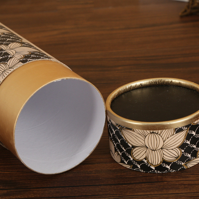 Cilindro biodegradable del té Tubo redondo del papel de la comida del estampado de oro para el té de la hoja