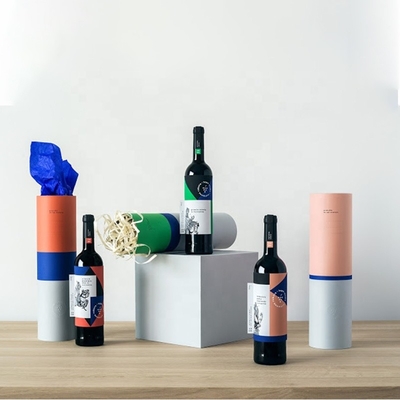 Caja de presentación de la botella de vino de CMYK, cajas del vino de la cartulina del cilindro